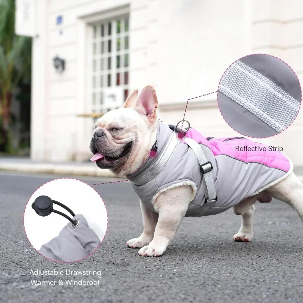 Fleece Dog Coat with Harness Jacket Warm Winter Vest for Small Dogs M XL